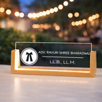 Minimalist LED Acrylic Name Plate with Advocate Logo | Personalized Desk Name Board
