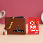 Personalised Men's Wallet with Name + Rudraksha Rakhi + KitKat Chocolate | Premium Rakhi Gift Combo