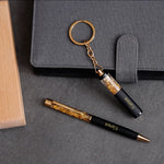 Personalized Gift Combo – Gold Flake Pen And Keychain Combo – Name on Pen & Keychain – Gift For Employee – Corporate Gift