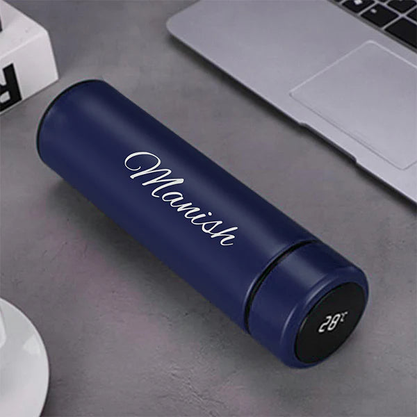 Matte Blue Smart Water Bottle with LED Display and Vacuum Insulation | Zestpics