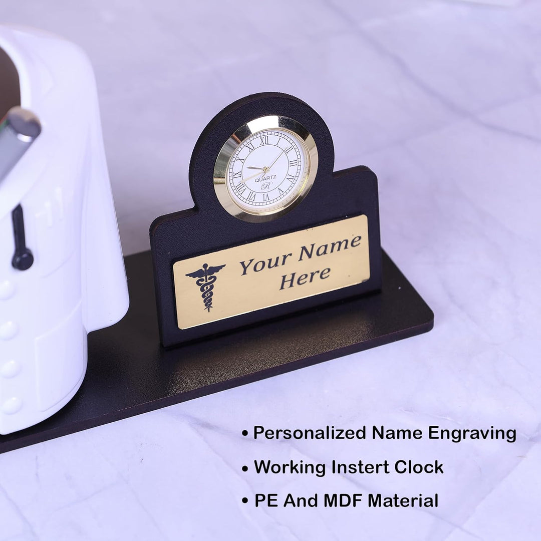 Unique doctor gifts personalized pen stand with clock for clinic desk – Zestpics