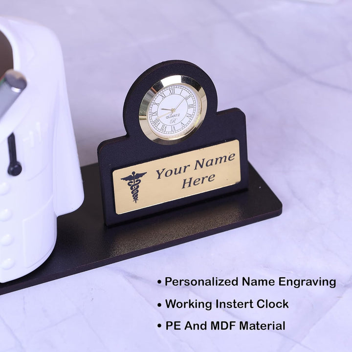 Unique doctor gifts personalized pen stand with clock for clinic desk – Zestpics