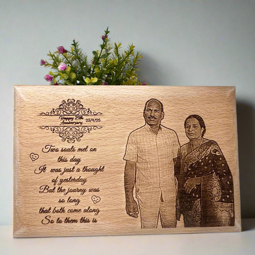 Wooden Engraved Photo Frame for 25th Anniversary | Zestpics
