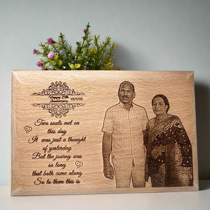 Wooden Engraved Photo Frame for 25th Anniversary | Zestpics