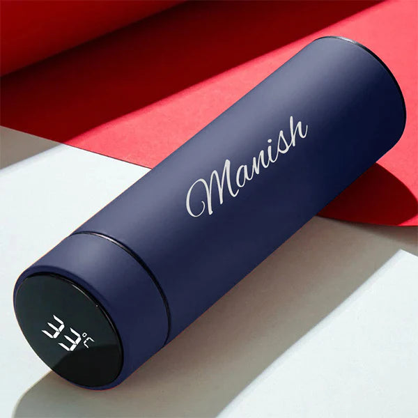 Personalized Smart Temperature Bottle – Blue with Custom Name Engraving | Zestpics