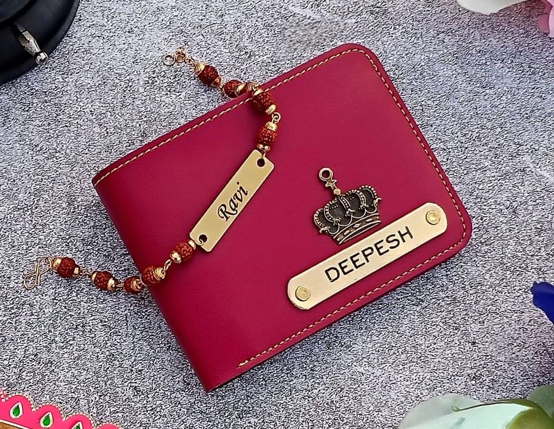 Personalized leather wallet with rakhi gift set for brother – Zestpics