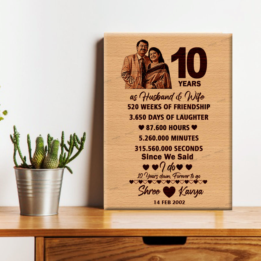 10th Wedding Anniversary Personalized Engraved Photo Frame Gift | Zestpics