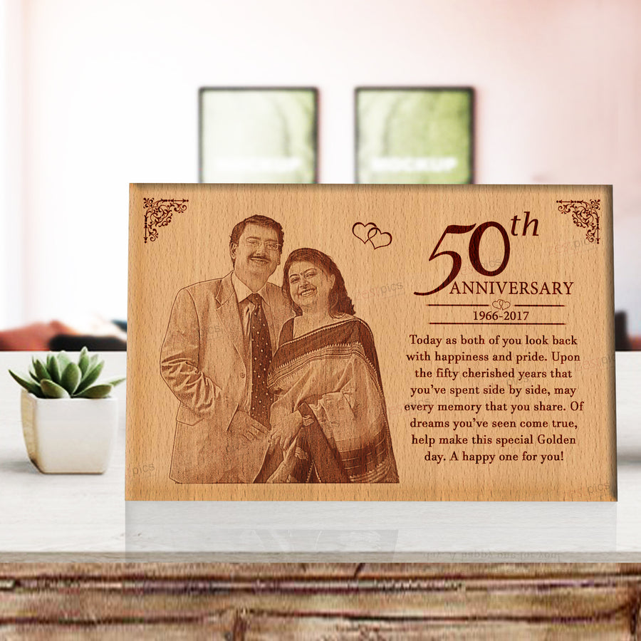 50th Golden Wedding Anniversary Personalized Engraved Photo Frame Gift For Parents | Zestpics