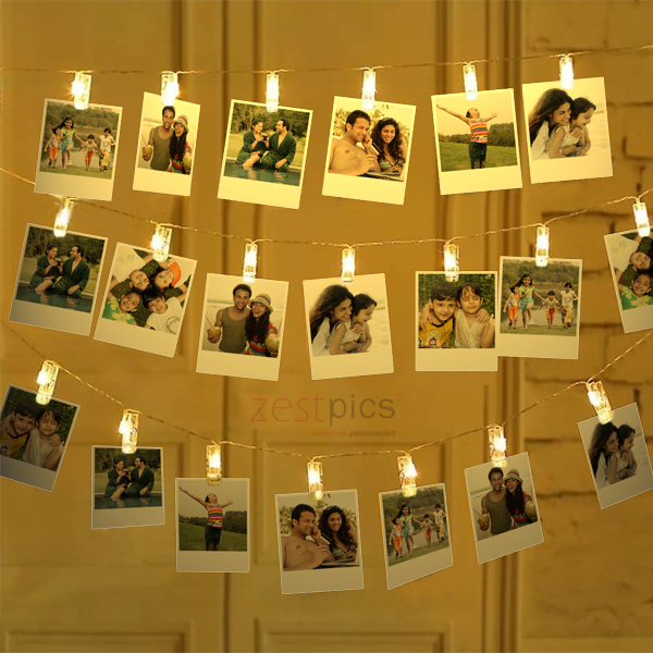 Polaroid Prints with LED Photo Clips | Zestpics |  polaroid hanging clips, photo string, photo clips, polaroid hanging, polaroid display frame, polaroid string lights