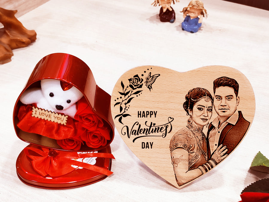Valentine’s Day Combo of Personalized Photo Frame and Teddy Box | Zestpics