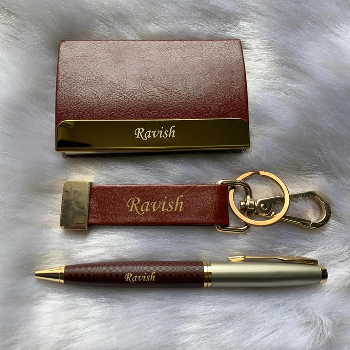 Mens Gift Set | Leather Mens Card Holder, Pen, Keychain | Zestpics