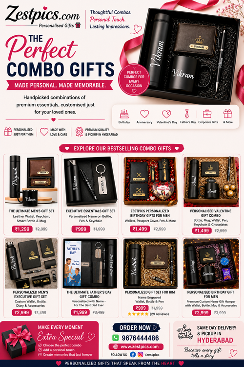 Personalized Leather Birthday & Anniversary Combo Gifts – Name Engraved Premium Sets