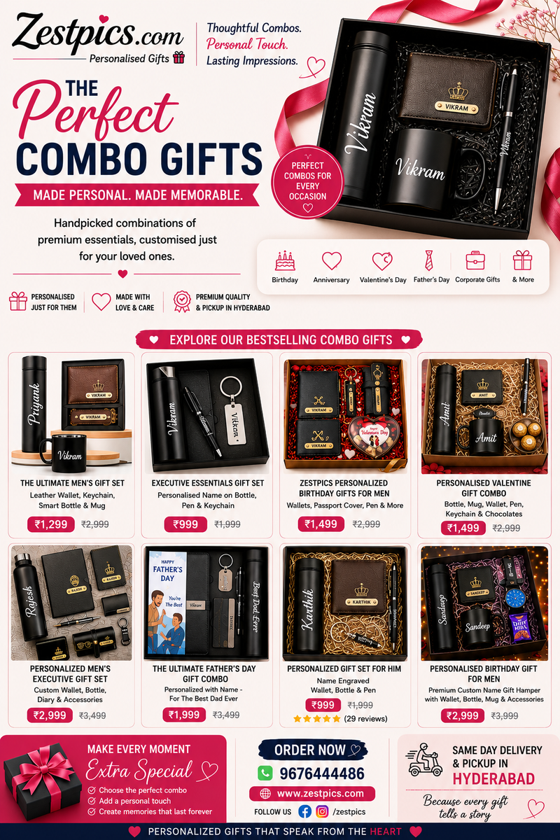 Personalized Leather Birthday & Anniversary Combo Gifts – Name Engraved Premium Sets