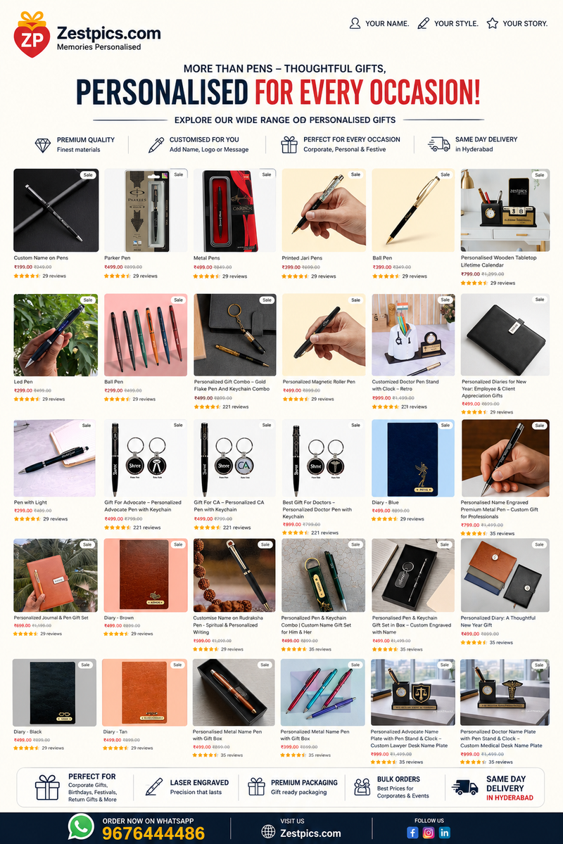 Name on Pens, Buy Personalized Name Engraving Pen & Pen Stands online at Zestpics, India