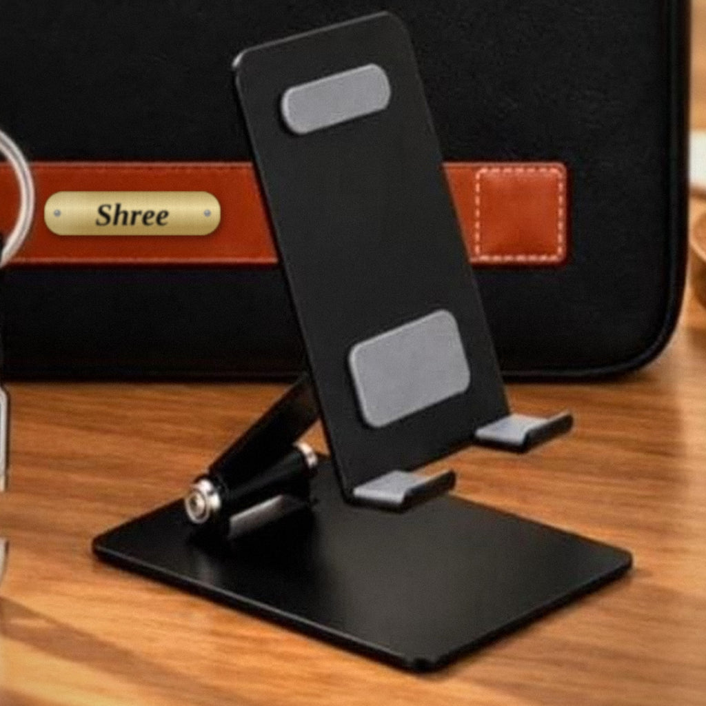 Foldable black metal phone stand from the corporate gift set