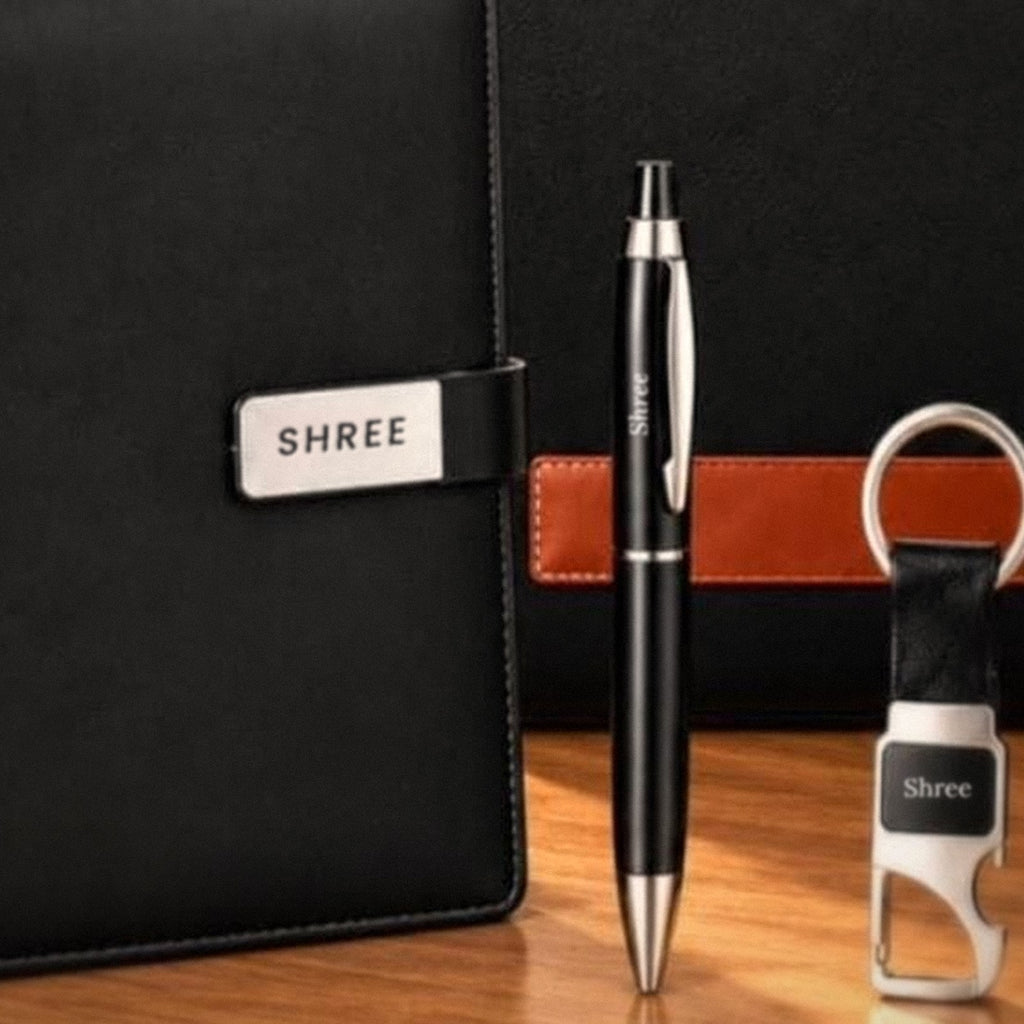 Personalised diary and engraved pen from the corporate gift set