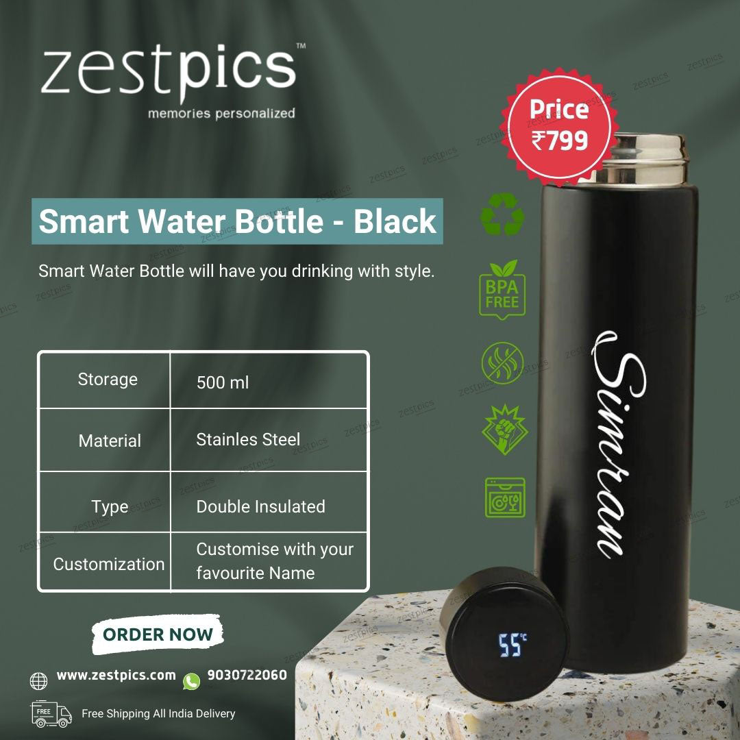 Personalised Water Bottle With Digital Temperature Display, Ladies