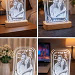 Personalized LED Photo Acrylic Lamp – Custom Couple Night Light with Wooden Base | Anniversary & Valentine Gift