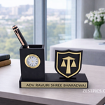 Personalized Advocate Name Plate with Pen Stand & Clock – Custom Lawyer Desk Name Plate (Premium Gift for Advocates)