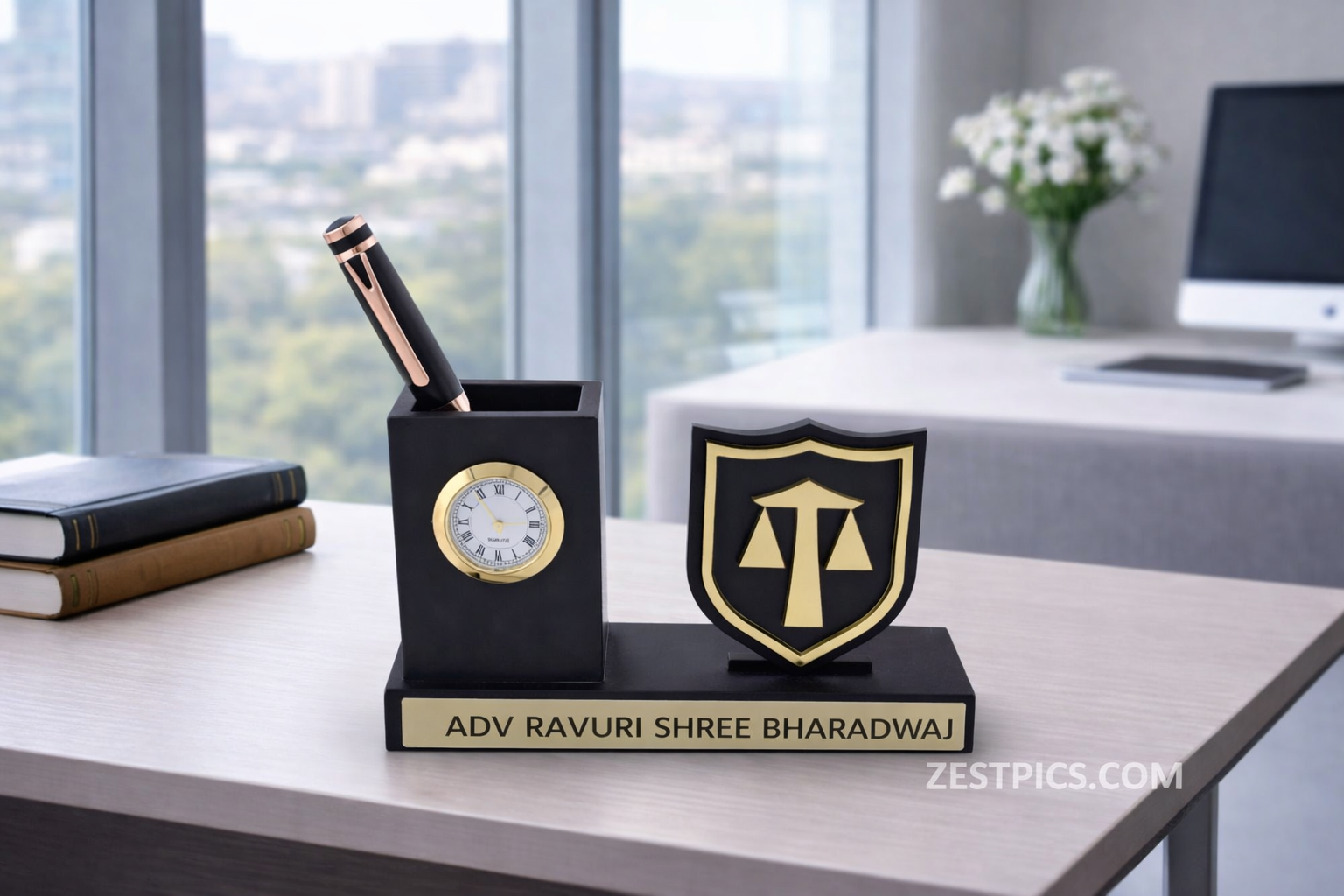 personalized advocate name plate with pen stand | Zestpics