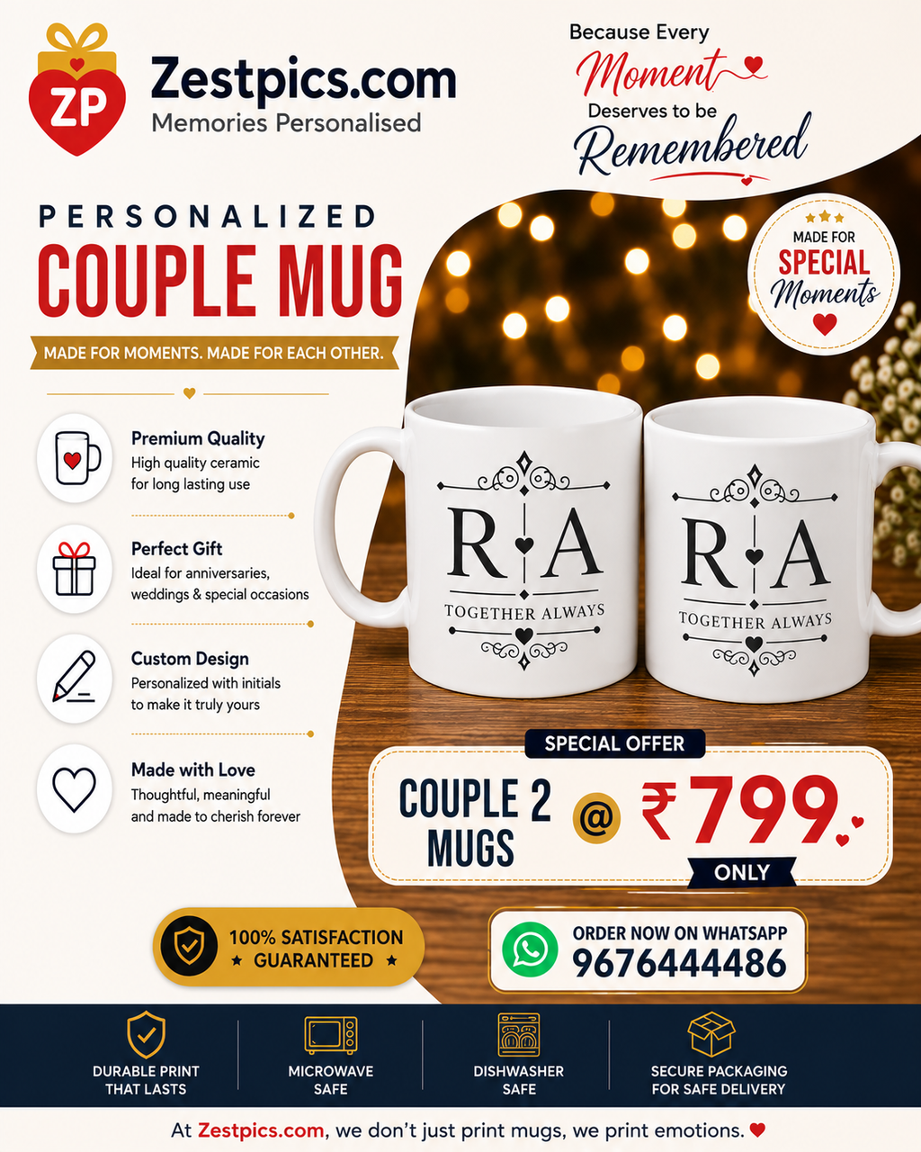 Personalized Couple Mug Set | Custom Name Couple Coffee Mugs | Romantic Gift for Couples | Set of 2 Mugs