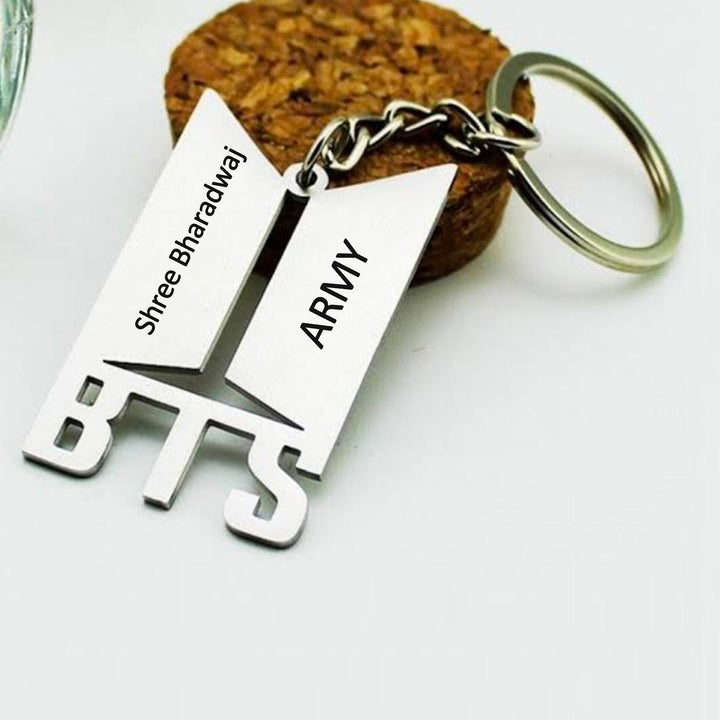 BTS Keychain, Personalised Name on Stainless Steel BTS Keychain at Zestpics