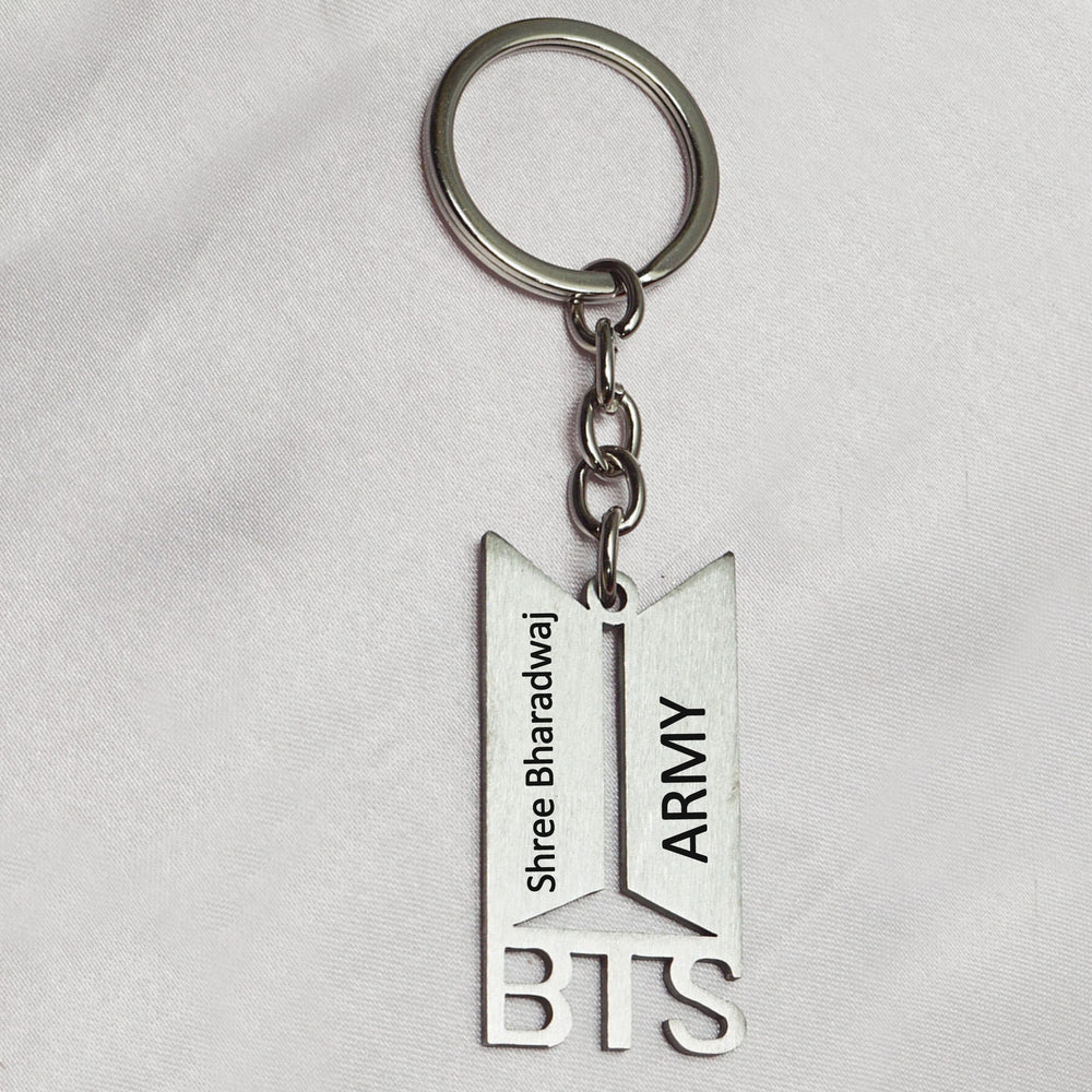 BTS Keychain, Personalised Name on Stainless Steel BTS Keychain at Zestpics