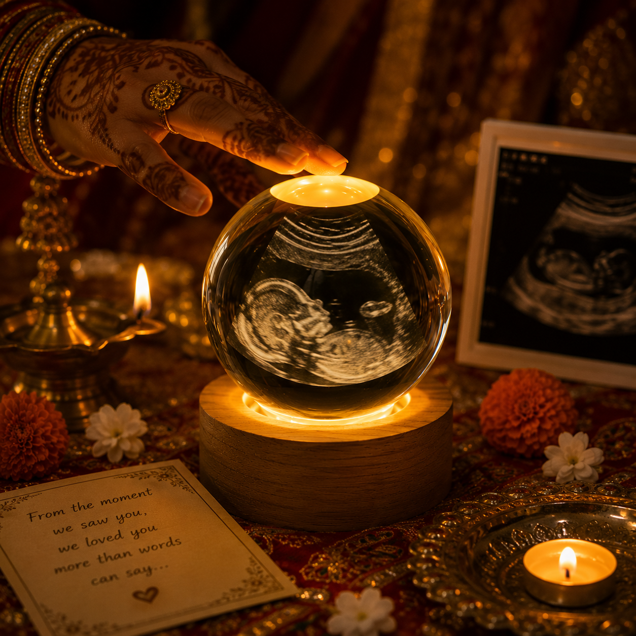 Personalized Baby Scan Crystal Ball Lamp with Warm LED Glow | Zestpics