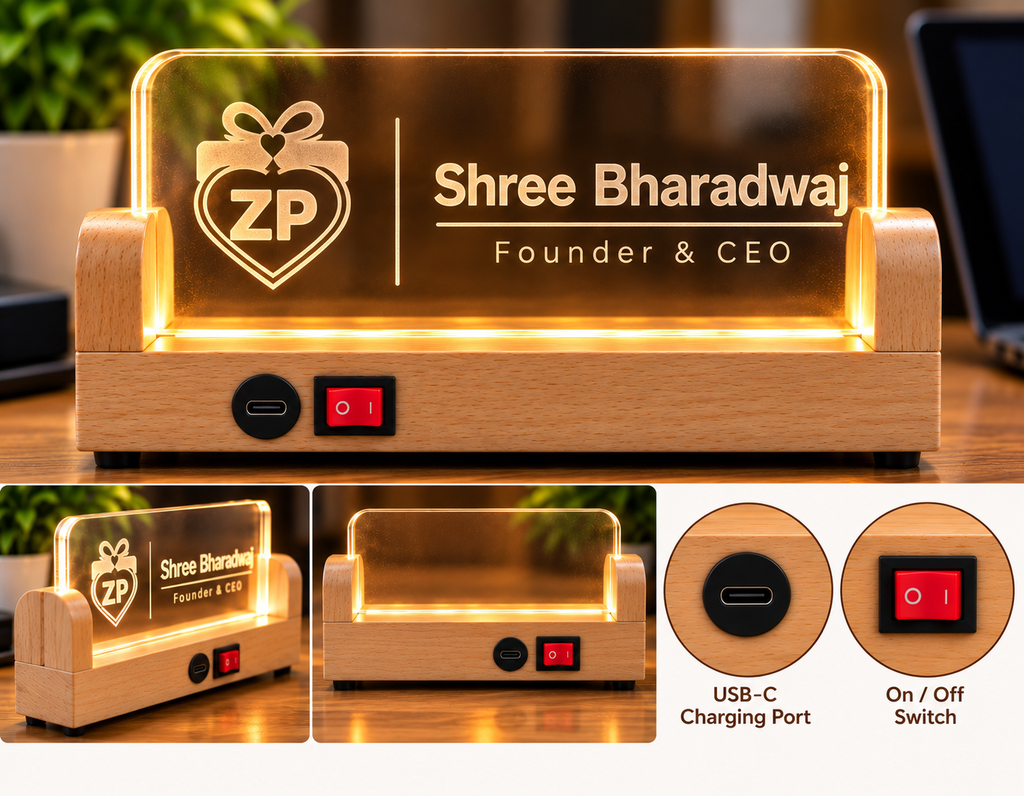 Wireless Personalised LED Name Plate | Rechargeable USB-C