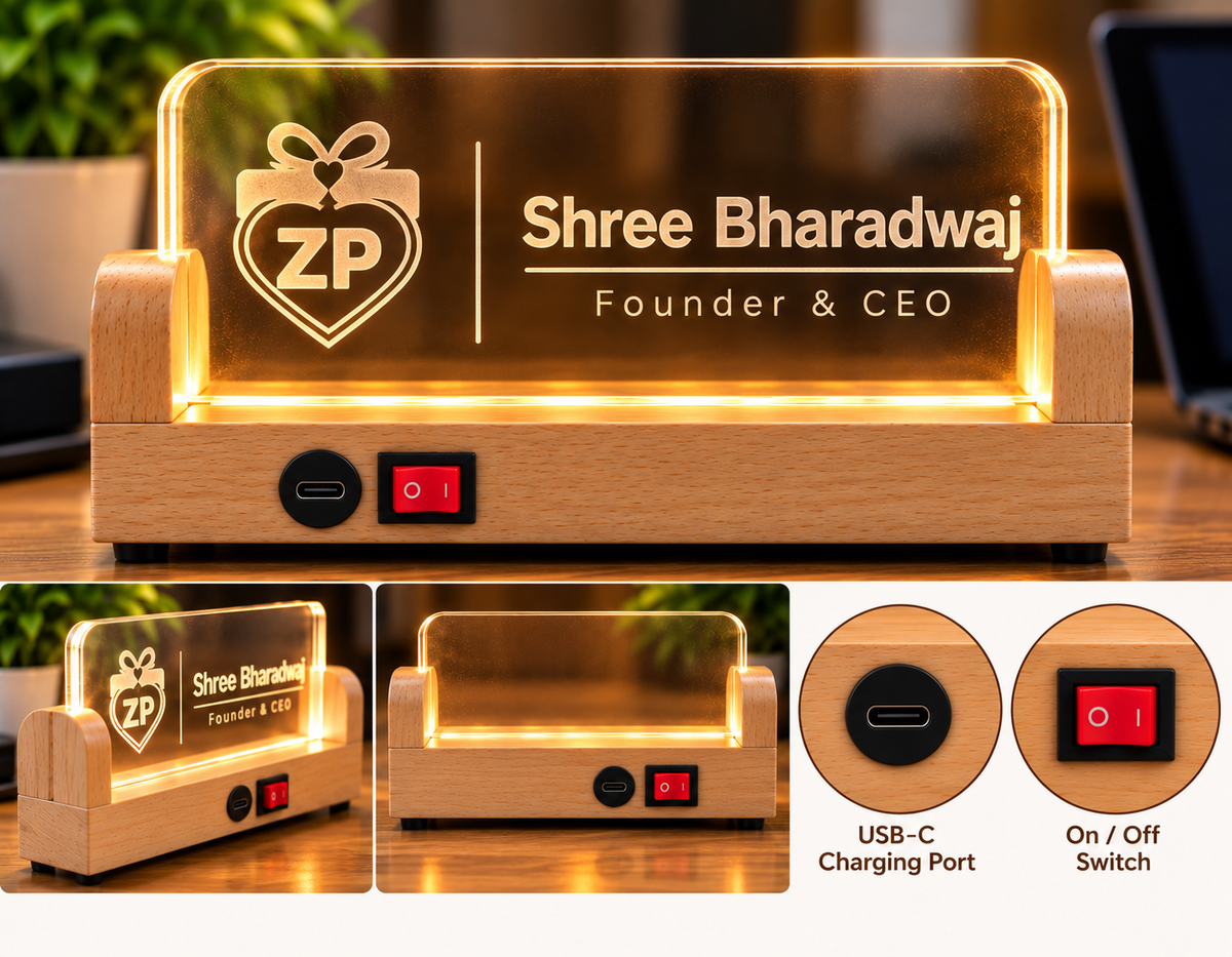 Wireless Personalised LED Name Plate | Rechargeable USB-C