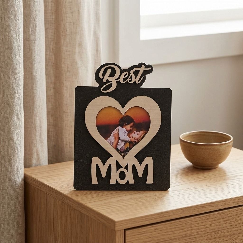 Personalized Best Mom wooden photo frame with heart design | Zestpics