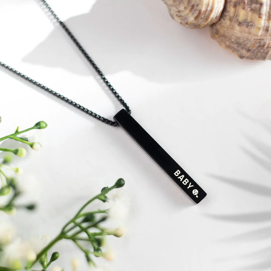  Engraved 3D Bar Necklace with Your Name - Black - 200-Day Warranty | Zestpics