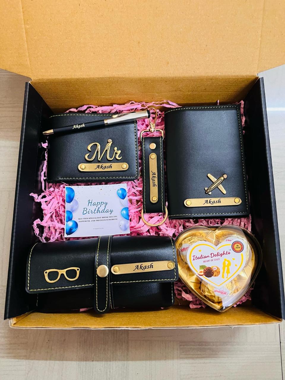 Customised wallet and accessories gift hamper for him – Zestpics| Black Color