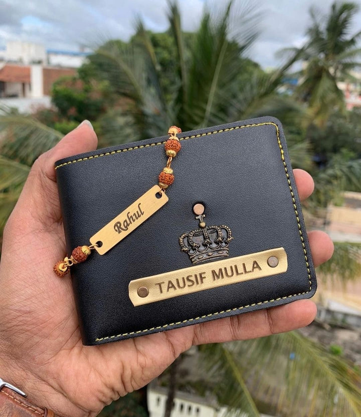 Rudraksha rakhi with engraved wallet for Raksha Bandhan gifting – Zestpics

