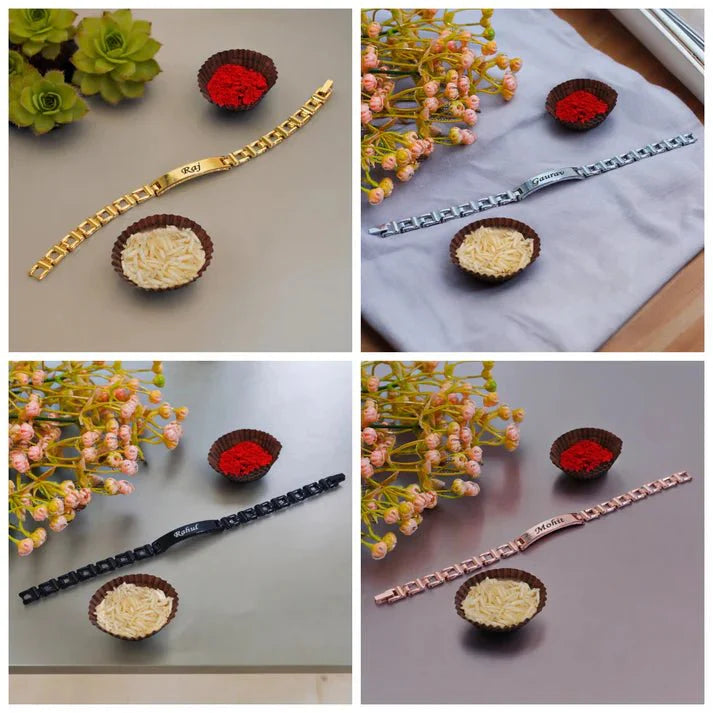 Matching personalised Rakhi bracelet set for siblings – engraved name bracelet for brother and sister | Zestpics