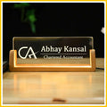 Personalised LED desk name plate with custom name and CA title – ideal for office desk decoration and gifting | Zestpics