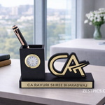 Personalized CA Name Plate with Pen Stand & Clock – Custom Chartered Accountant Desk Name Plate