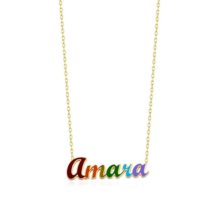 Rainbow Enamel Name Necklace - Personalized Nameplate Necklace - Gifts for Mom - Zestpics
