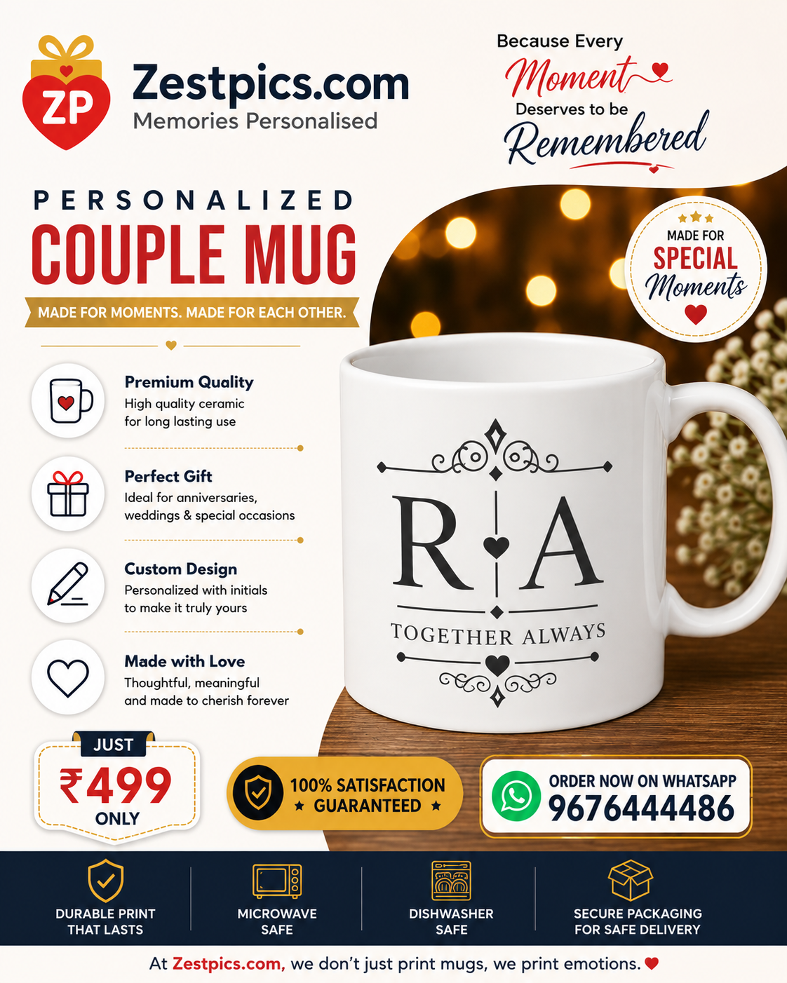 Personalized Couple Mug Set | Custom Name Couple Coffee Mugs | Romantic Gift for Couples | Set of 2 Mugs