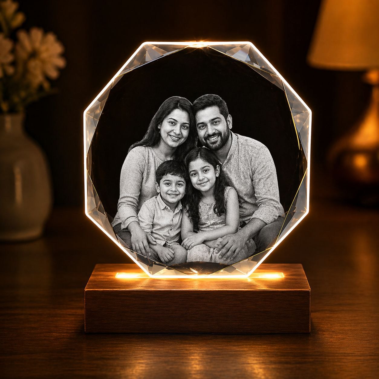 Custom LED crystal frame for family memories | Zestpics