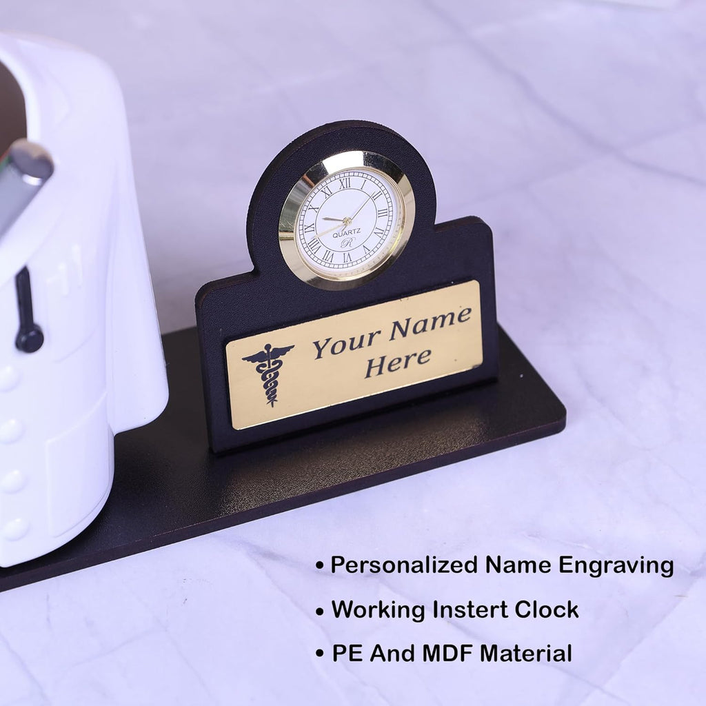 Unique doctor gifts personalized pen stand with clock for clinic desk – Zestpics


