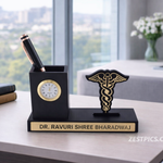 Personalized Doctor Name Plate with Pen Stand & Clock – Custom Medical Desk Name Plate (Premium Gift for Doctors)