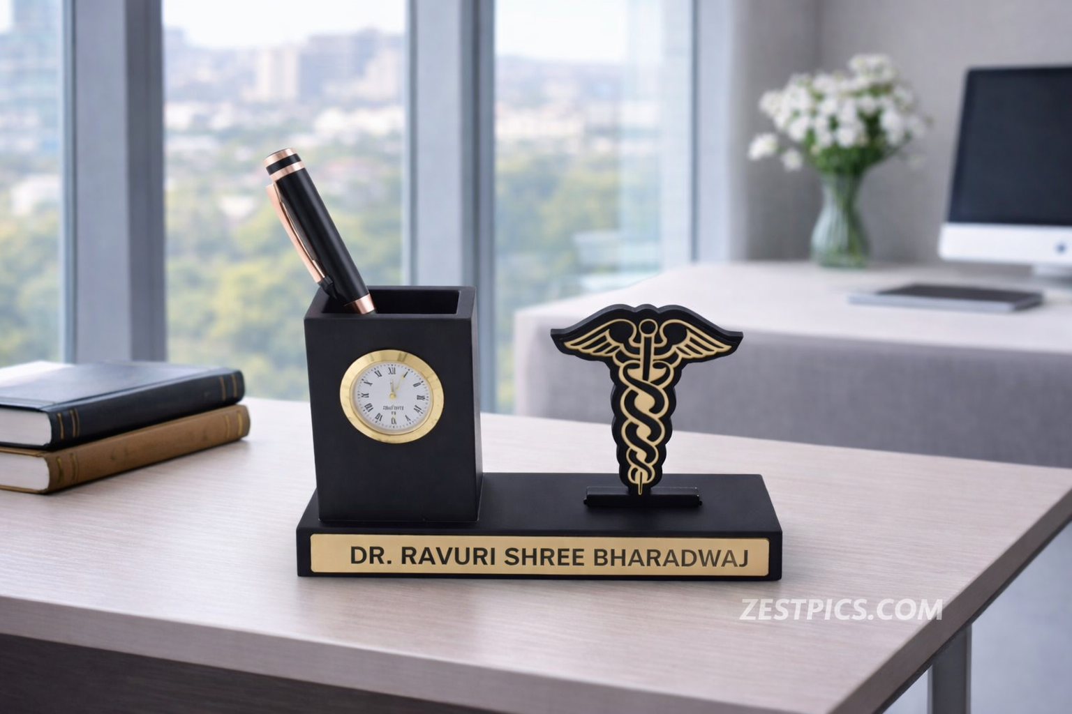 personalized doctor name plate with pen stand | Zestpics