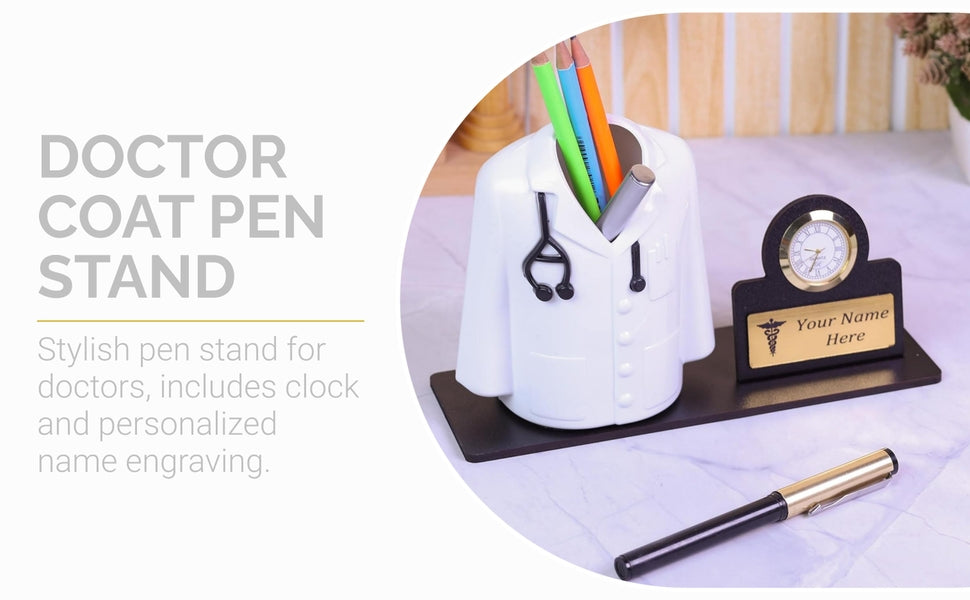 Pen holder gift for doctor with customized name tag and clock – Zestpics

