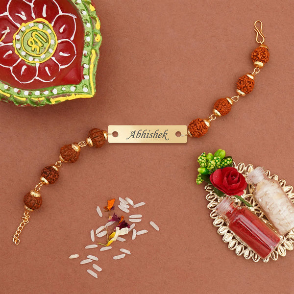 Metal Premium Rudraskha Rakhi with Name 2026 | Raksha Bandhan