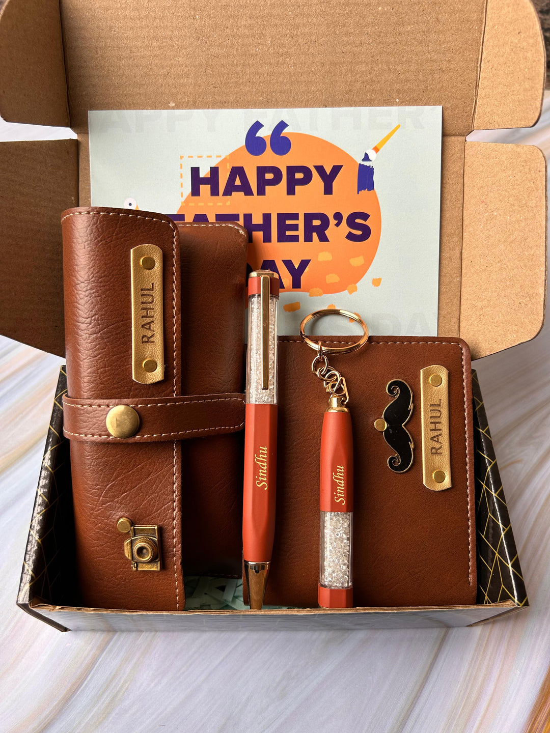 Personalized Father's Day Gift Set: Wallet, Pen, Keychain & Case (₹1499) | Zestpics