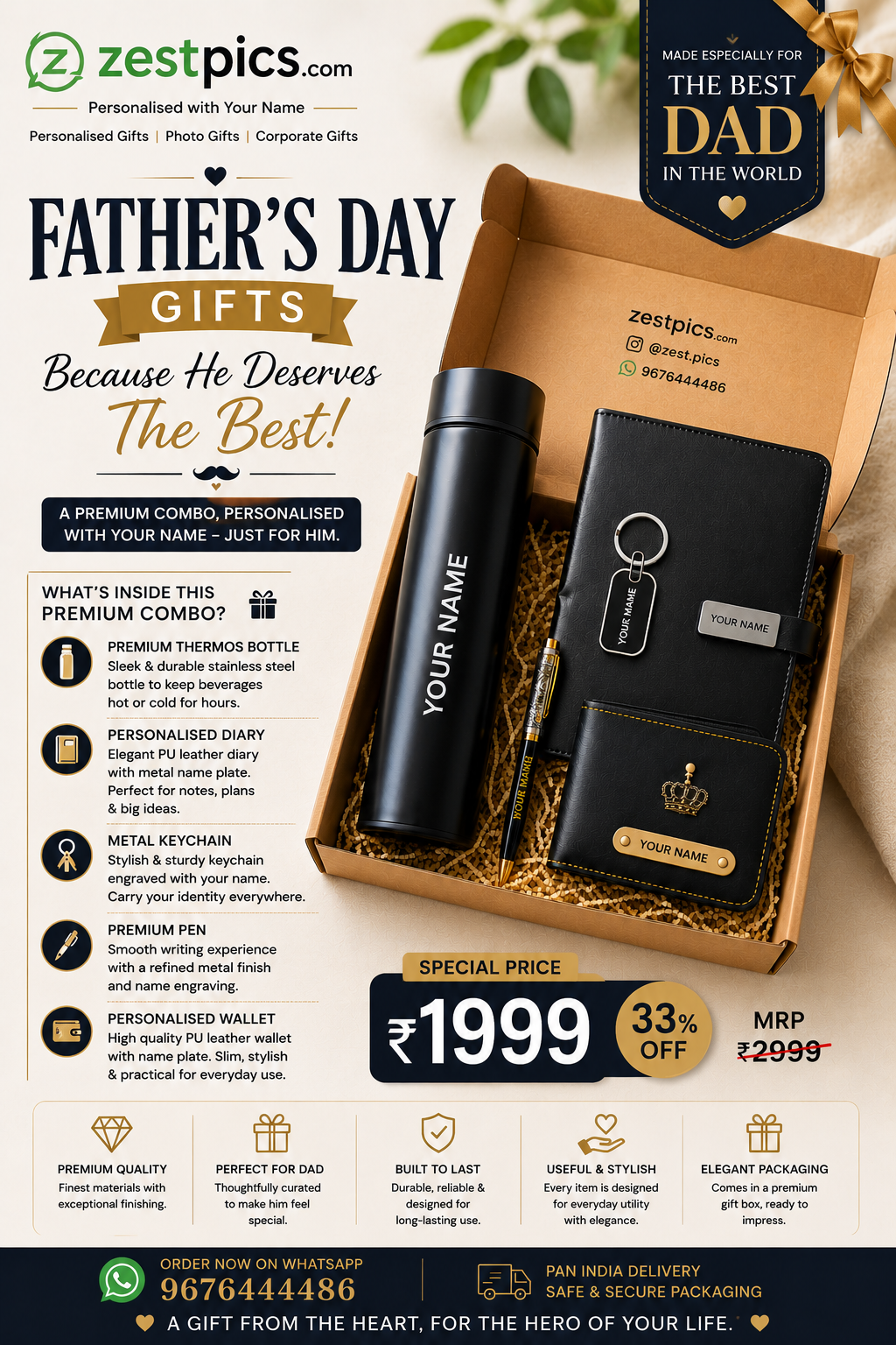 Father's Day Gifts | Luxury Personalised Gift Hamper for Men with Name Engraving | Zestpics