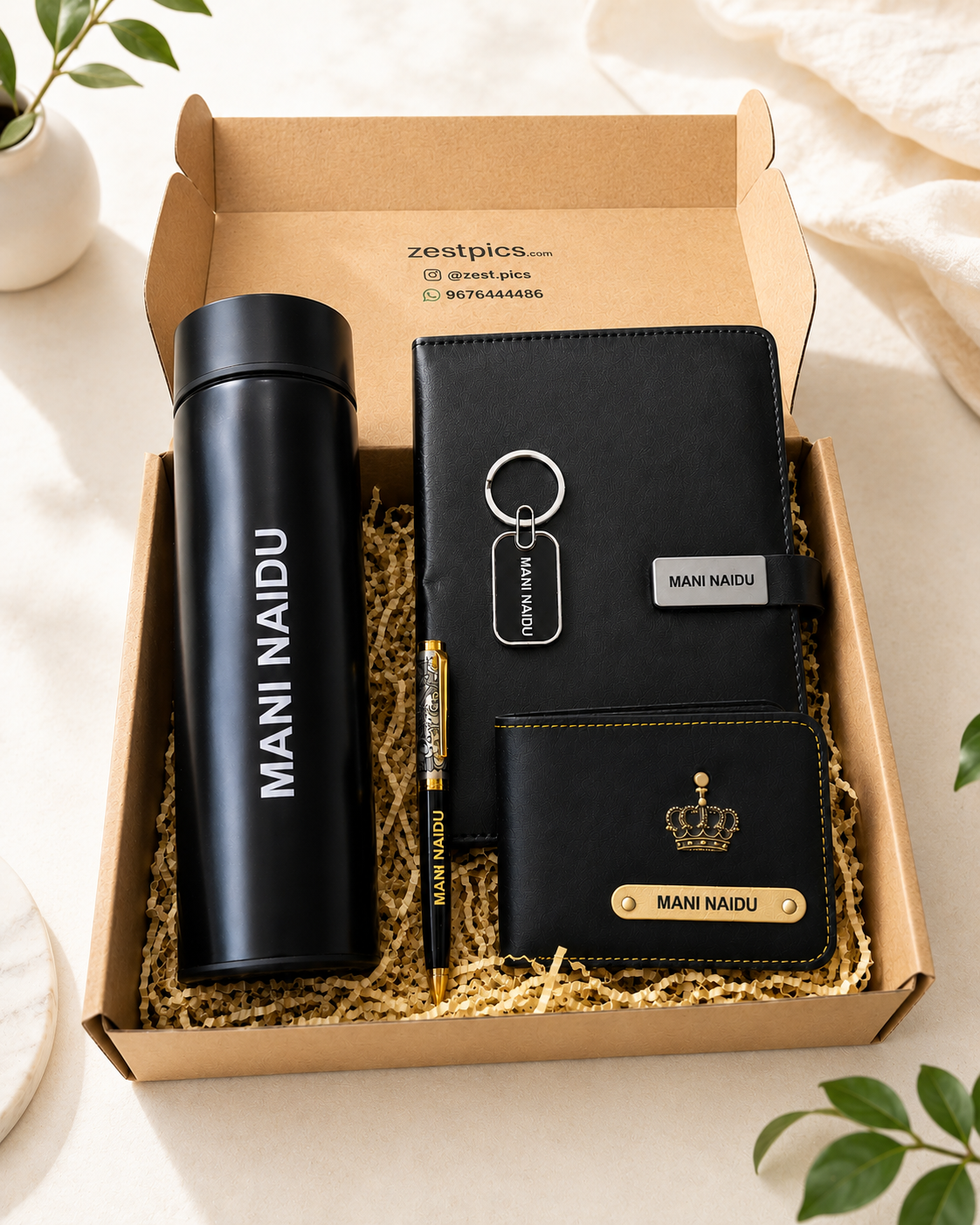 Personalised Wallet Diary Pen Bottle Combo Gift Set for Him | Zestpics