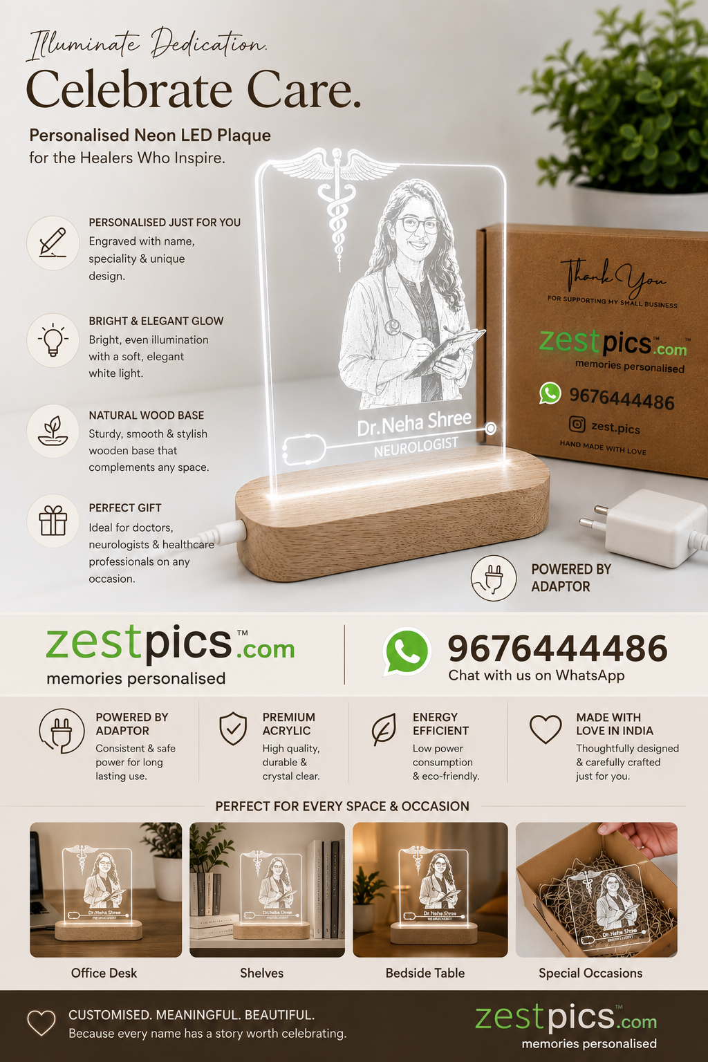 Engraved Acrylic LED Night Light for Medical Professionals | Zestpics