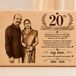 20th Anniversary Personalized Wooden Engraved Plaque